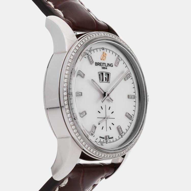 Pre Owned Breitling Transocean A1631053/A765 Automatic White Shell Stainless Steel Men’s Wristwatch 38mm