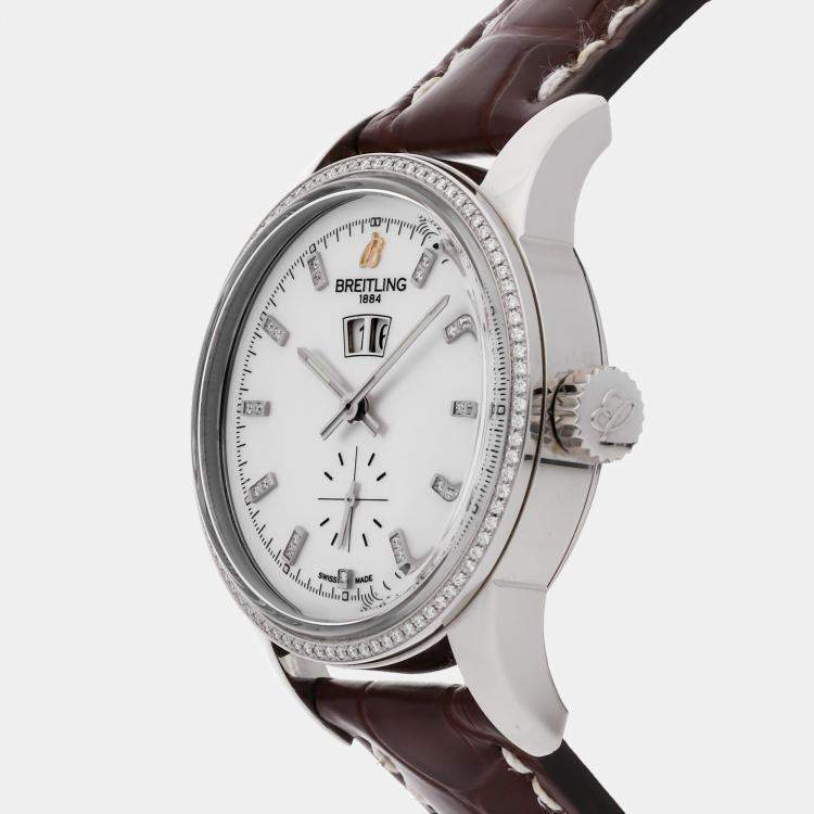 Pre Owned Breitling Transocean A1631053/A765 Automatic White Shell Stainless Steel Men’s Wristwatch 38mm