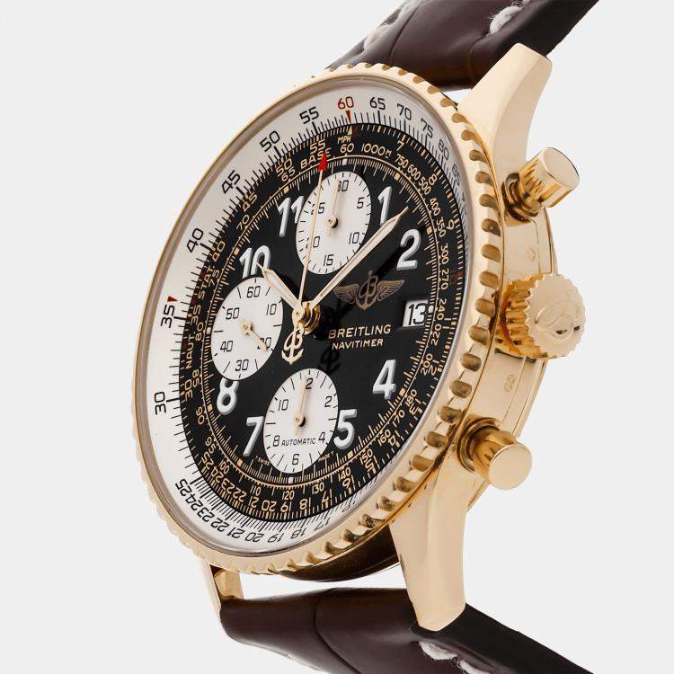 Pre Owned Breitling Navitimer B13019 Automatic Black 18k Yellow Gold Men’s Wristwatch 41mm