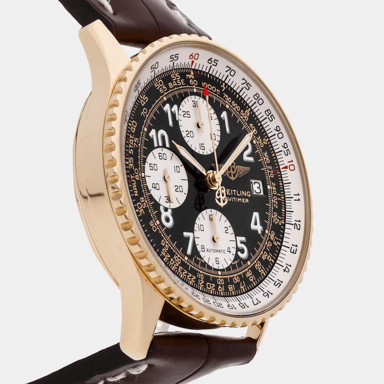 Pre Owned Breitling Navitimer B13019 Automatic Black 18k Yellow Gold Men’s Wristwatch 41mm