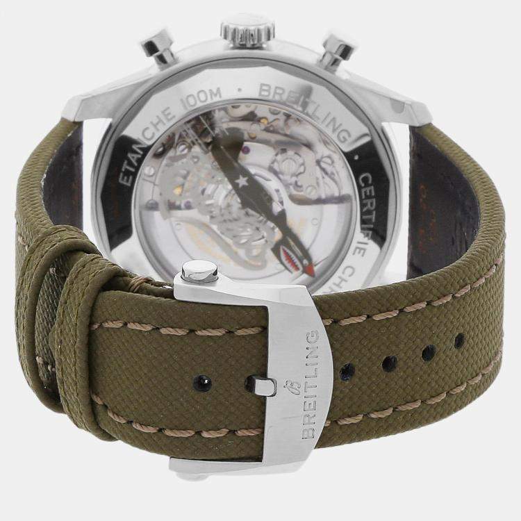 Pre Owned Breitling Green Stainless Steel Aviator Automatic Men's Wristwatch 43 mm