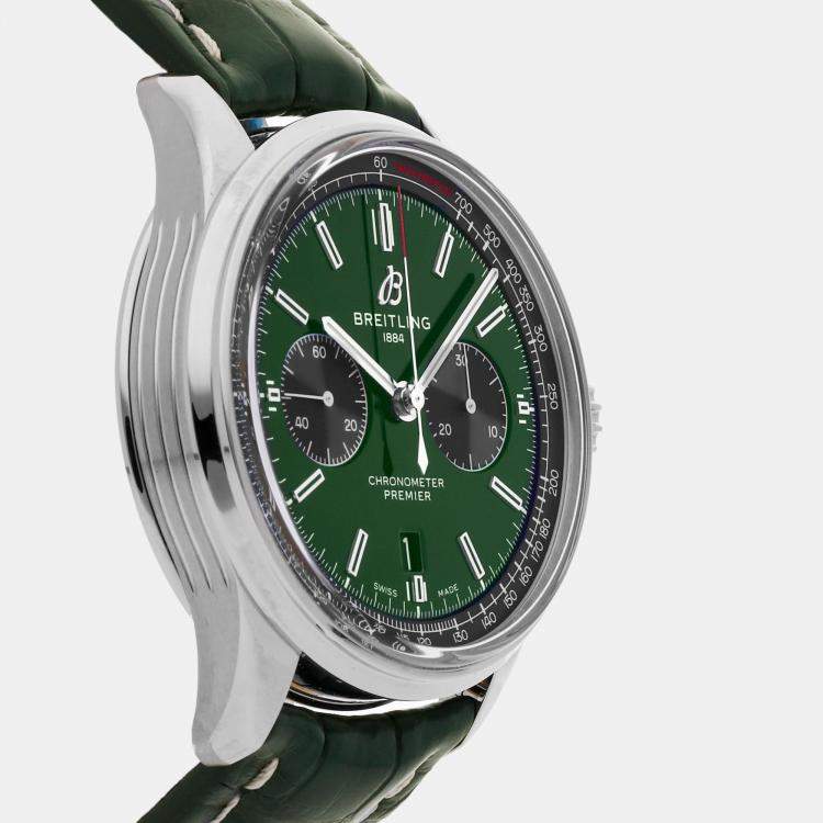Pre Owned Breitling Green Stainless Steel Premier Automatic Men's Wristwatch 42 mm