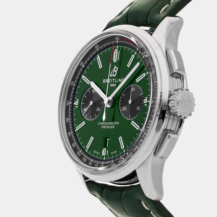 Pre Owned Breitling Green Stainless Steel Premier Automatic Men's Wristwatch 42 mm