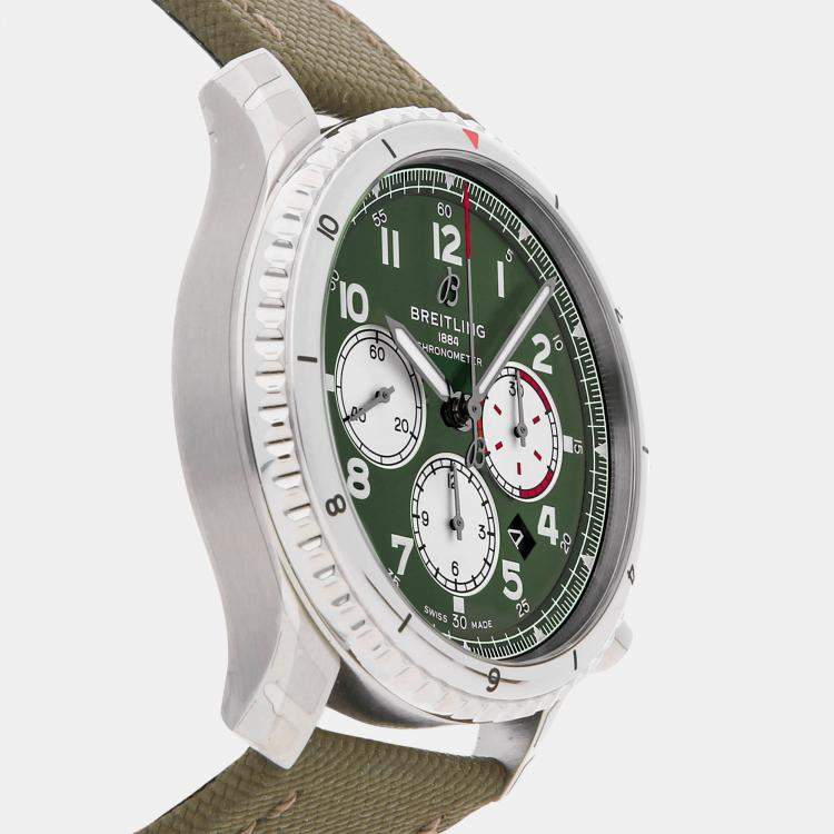 Pre Owned Breitling Aviator FM15069 Automatic Green Stainless Steel Men’s Wristwatch 43mm