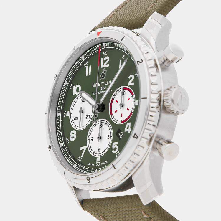 Pre Owned Breitling Aviator FM15069 Automatic Green Stainless Steel Men’s Wristwatch 43mm