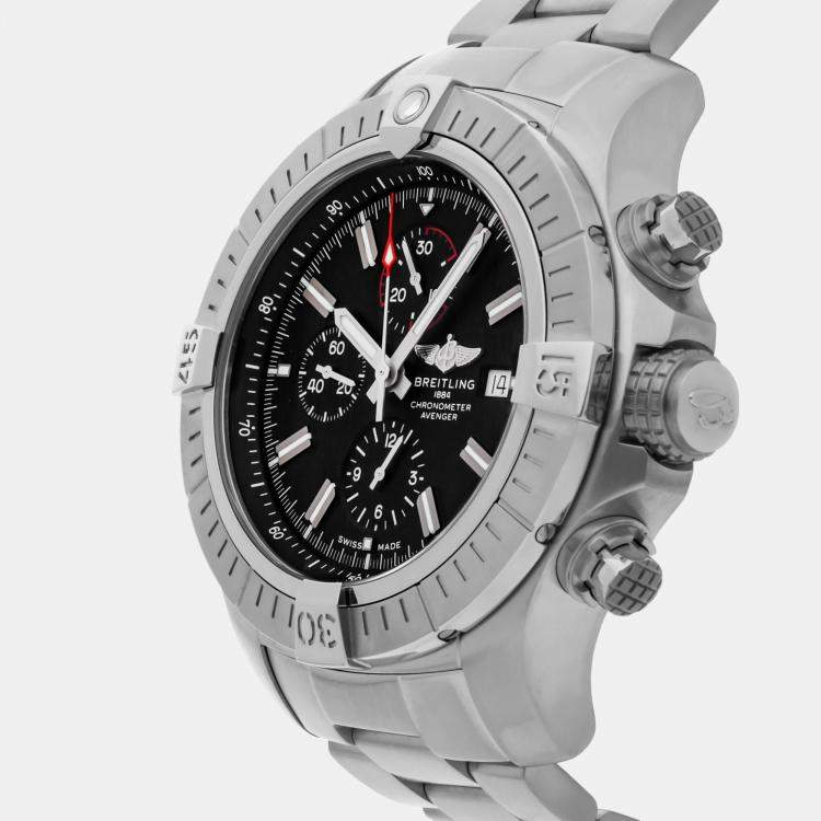 Pre Owned Breitling Super Avenger A13375101B1A1 Automatic Black Stainless Steel Men’s Wristwatch 48mm