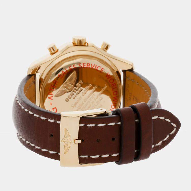 Pre Owned Breitling Bentley K13362 Automatic White 18k Yellow Gold Men’s Wristwatch 46mm