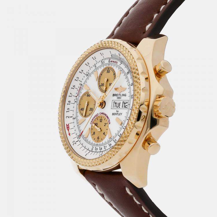 Pre Owned Breitling Bentley K13362 Automatic White 18k Yellow Gold Men’s Wristwatch 46mm