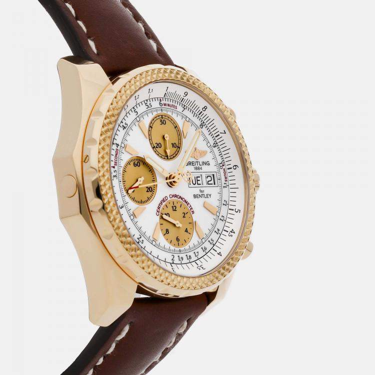 Pre Owned Breitling Bentley K13362 Automatic White 18k Yellow Gold Men’s Wristwatch 46mm