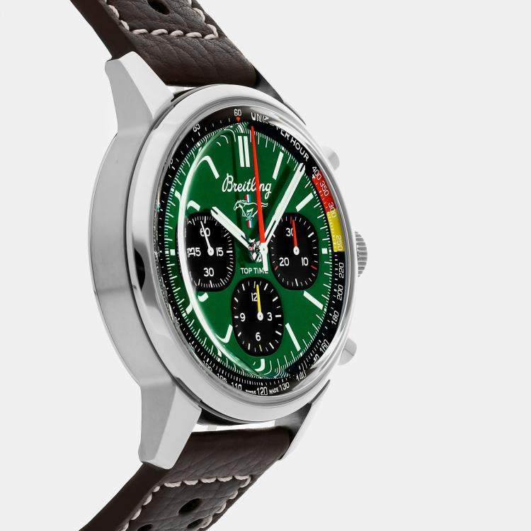 Pre Owned Breitling Green Stainless Steel Top Time AB01762A1L1X1 Automatic Men's Wristwatch 41 mm