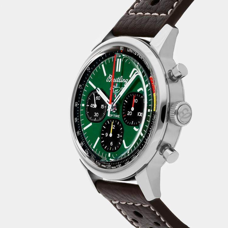 Pre Owned Breitling Green Stainless Steel Top Time AB01762A1L1X1 Automatic Men's Wristwatch 41 mm