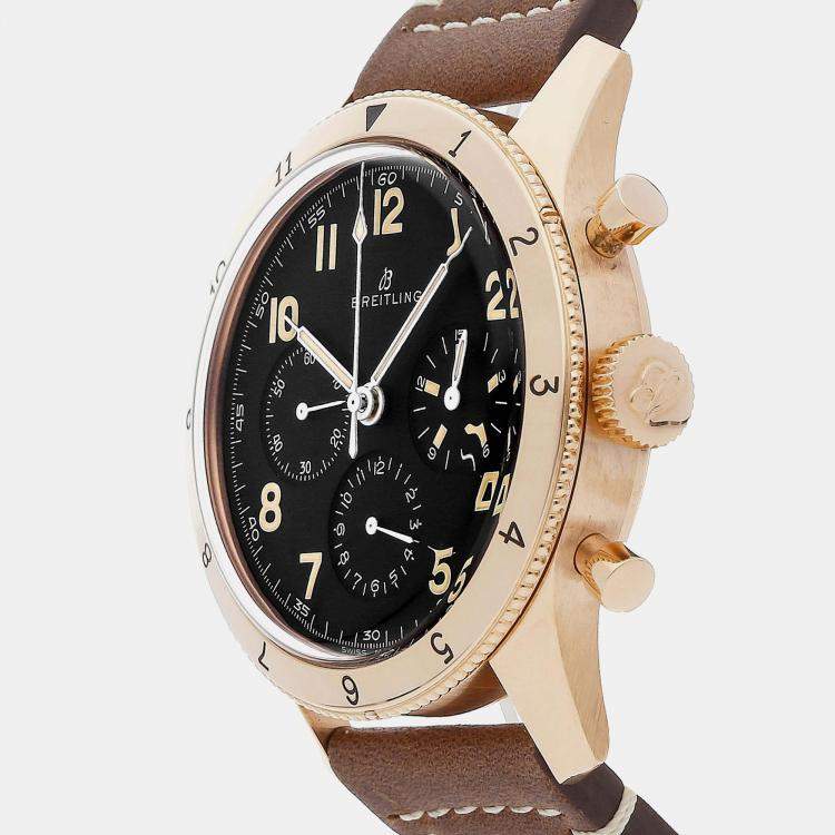 Pre Owned Breitling Black 18k Rose Gold Aviator RB0920131B1X1 Manual Winding Men's Wristwatch 41 mm