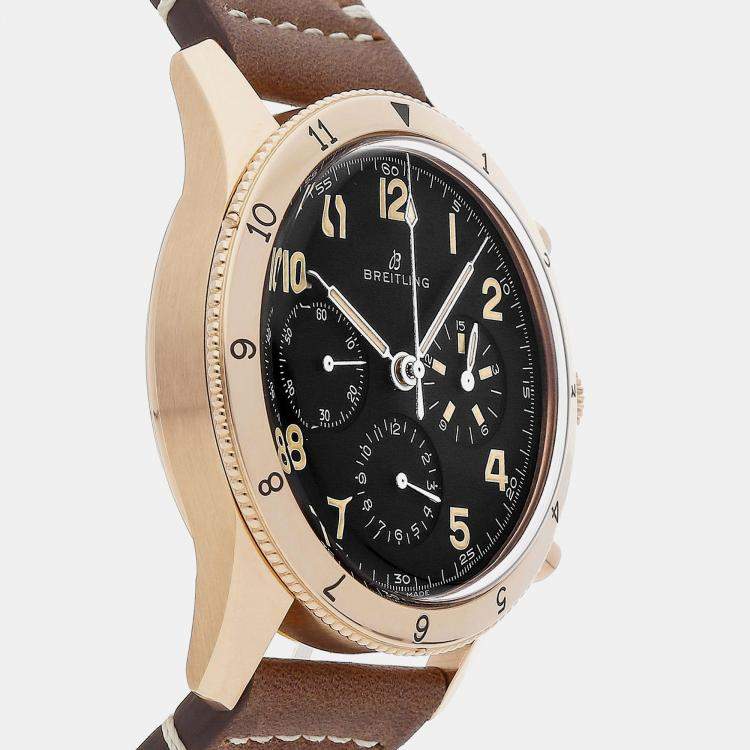 Pre Owned Breitling Black 18k Rose Gold Aviator RB0920131B1X1 Manual Winding Men's Wristwatch 41 mm