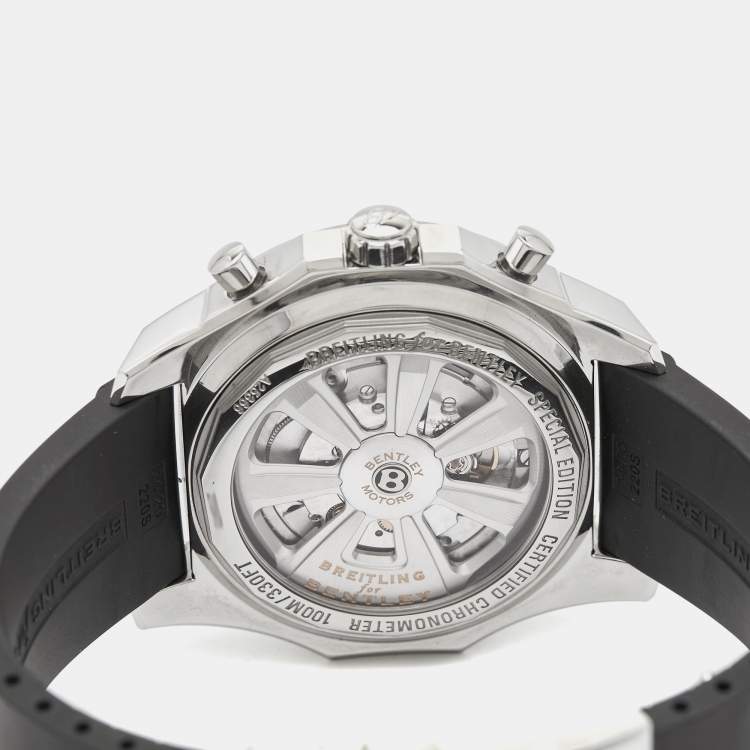 Pre Owned Breitling for Bentley Silver Stainless Steel Rubber Barnato Racing A25366 Men's Wristwatch 49 mm
