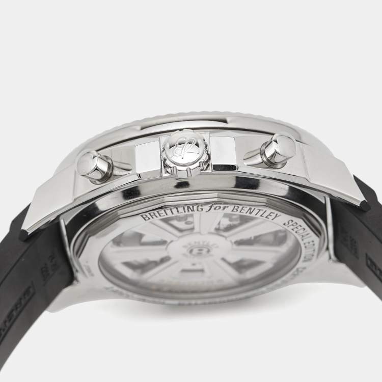 Pre Owned Breitling for Bentley Silver Stainless Steel Rubber Barnato Racing A25366 Men's Wristwatch 49 mm