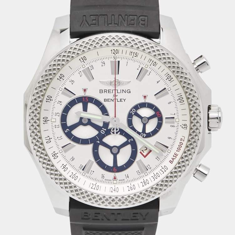 Pre Owned Breitling for Bentley Silver Stainless Steel Rubber Barnato Racing A25366 Men's Wristwatch 49 mm
