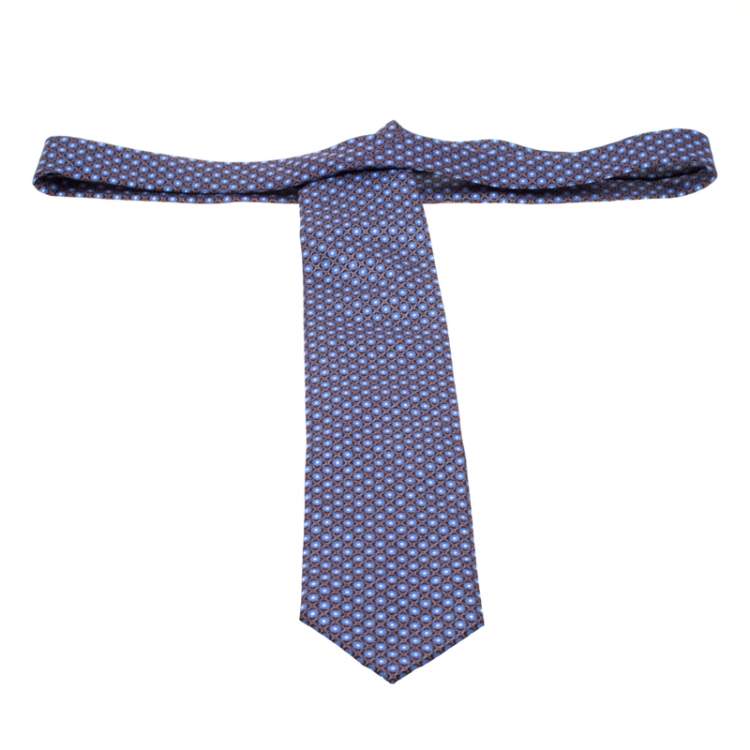 مملوكة مسبقًا Brioni Burgundy and Blue Floral Motif Silk Jacquard Tie