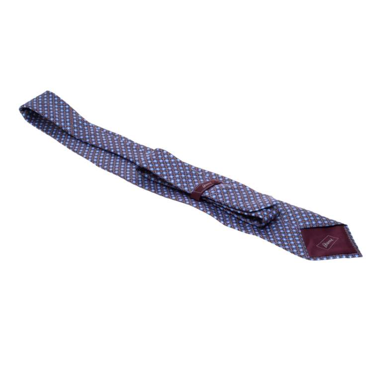مملوكة مسبقًا Brioni Burgundy and Blue Floral Motif Silk Jacquard Tie