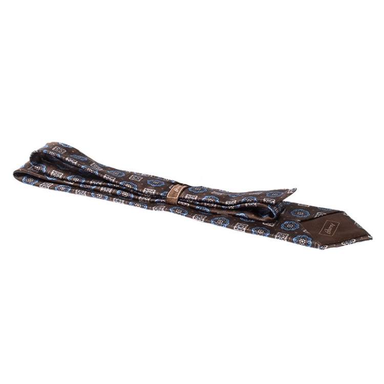Pre Owned Brioni Vintage Brown Floral and Geometric Print Silk Tie