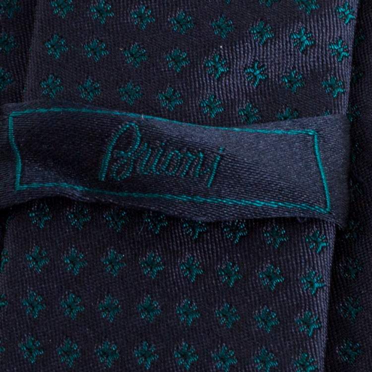 Pre Owned Brioni Blue & Green Jacquard Motif Silk Tie