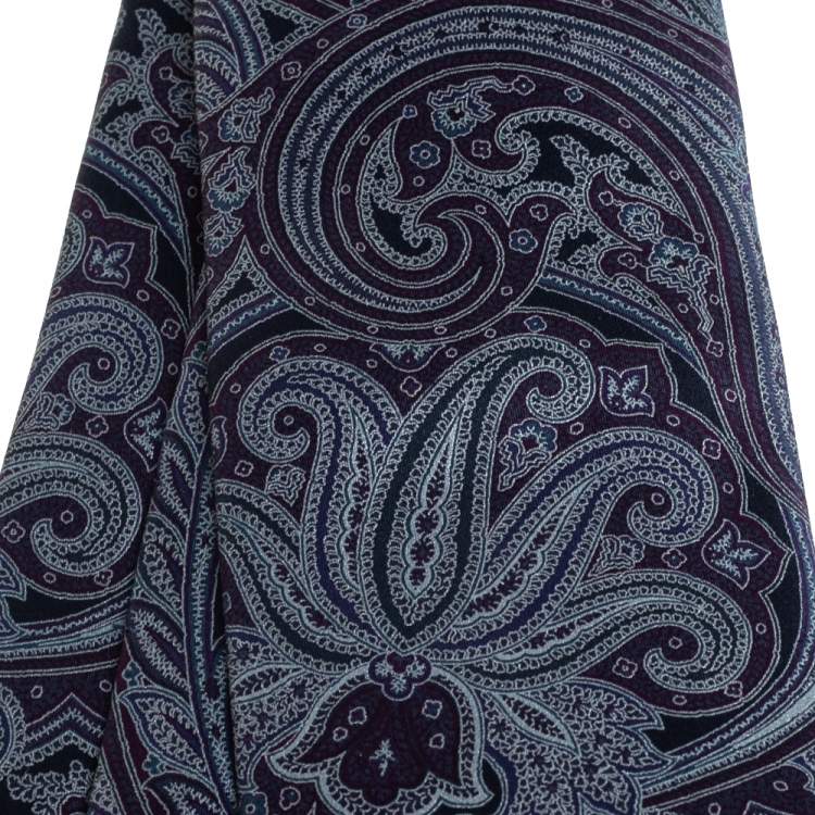 Pre Owned Brioni Blue Paisley Print Silk Tie and Pocket Square Set