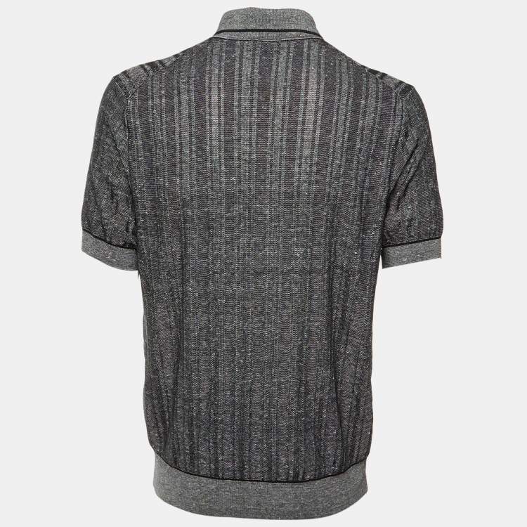 Pre Owned Brioni Monochrome Striped Cotton & Linen Knit Polo T-Shirt XL