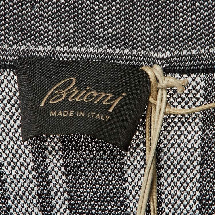 Pre Owned Brioni Monochrome Striped Cotton & Linen Knit Polo T-Shirt XL