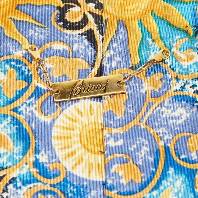 Pre Owned Brioni Vintage Blue/Yellow Printed Silk Traditional Tie
