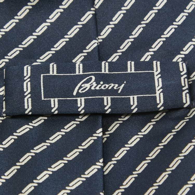 Pre Owned Brioni Navy Blue Striped Silk Traditional Tie