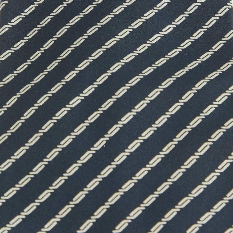 Pre Owned Brioni Navy Blue Striped Silk Traditional Tie