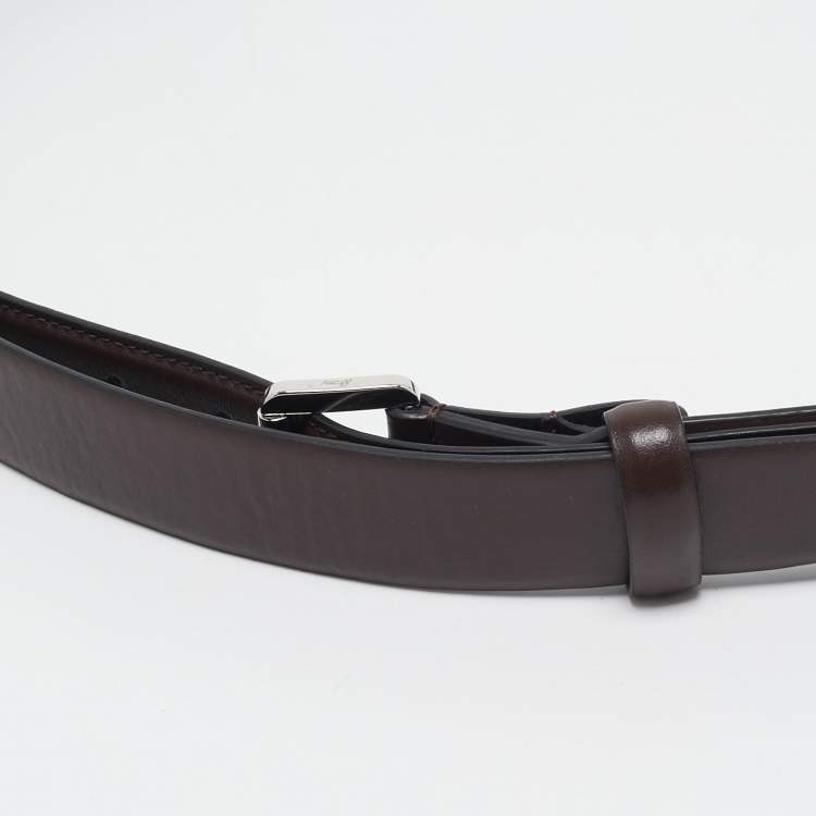 Pre Owned Brioni Dark Brown Leather Buckle Belt 105CM