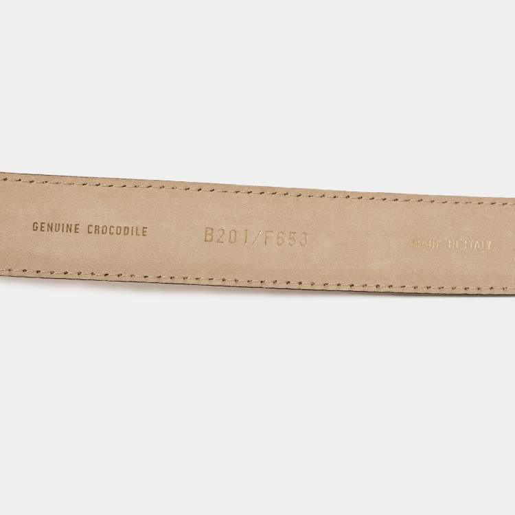 Pre Owned Brioni Tan Crocodile Logo Buckle Belt 100CM