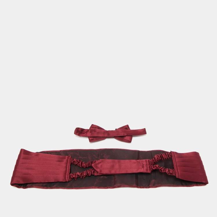 Pre Owned Brioni Burgundy Silk Cummerbund and Bow Tie Set XXL