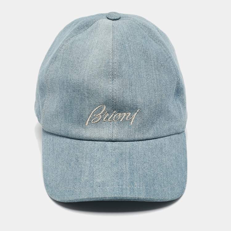 مملوكة مسبقًا Brioni Blue Logo Embroidered Denim Baseball Cap Size 58