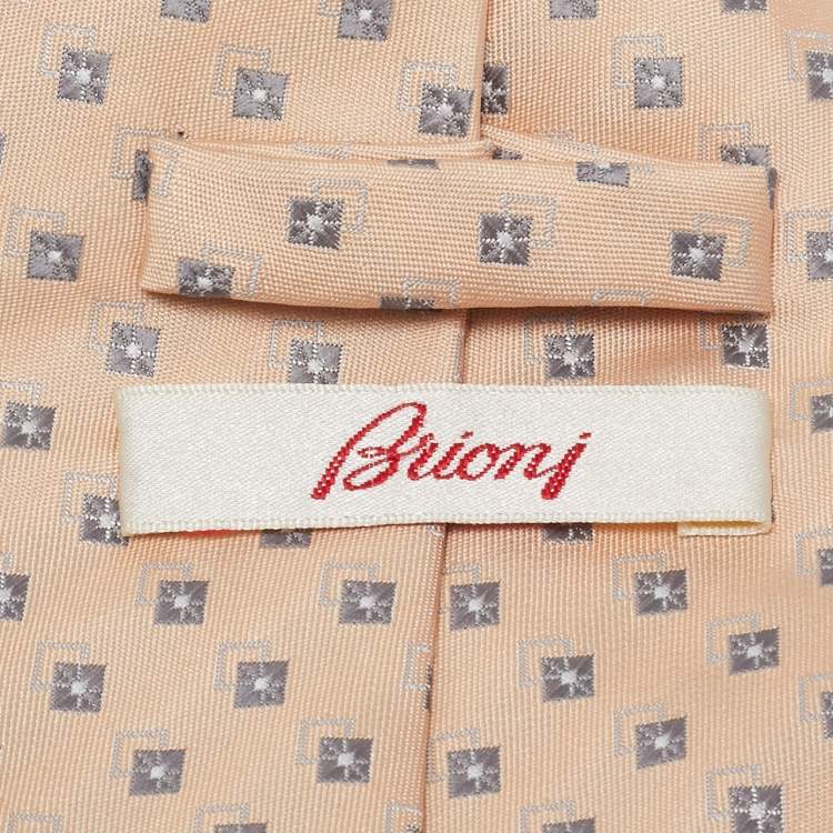 Pre Owned Brioni Peach/Grey Patterned Silk Traditional Tie 