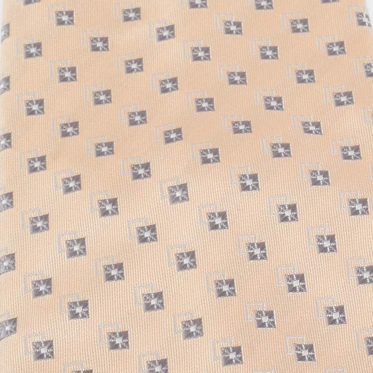 Pre Owned Brioni Peach/Grey Patterned Silk Traditional Tie 