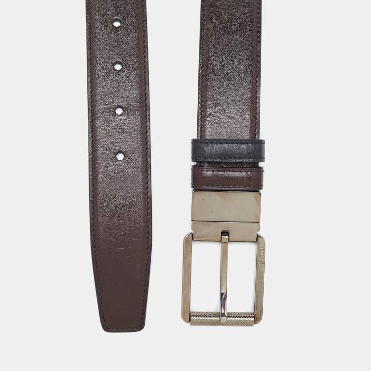مملوكة مسبقًا Brioni Black/Brown Leather Cut to Size Reversible Buckle Belt