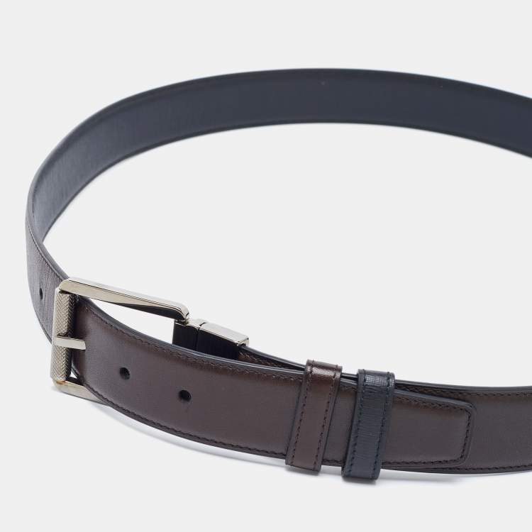 مملوكة مسبقًا Brioni Black/Brown Leather Cut to Size Reversible Buckle Belt