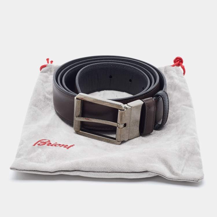 مملوكة مسبقًا Brioni Black/Brown Leather Cut to Size Reversible Buckle Belt