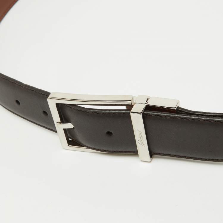 Pre Owned Brioni Dark Brown Leather Cut to Size Reversible Buckle Belt