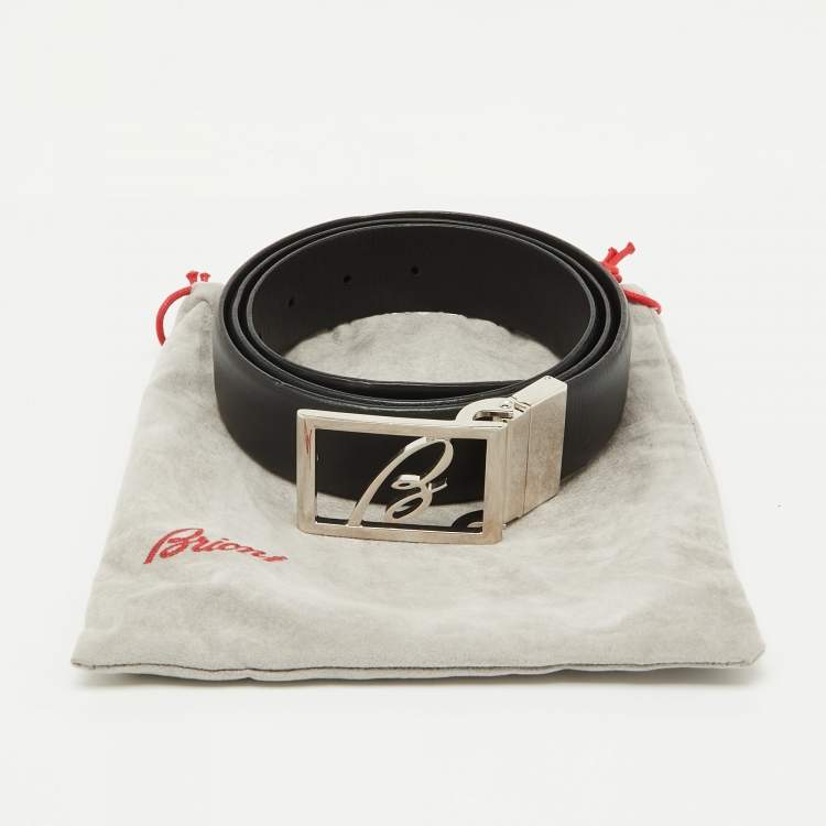 مملوكة مسبقًا Brioni Black Leather Cut to Size Reversible Buckle Belt