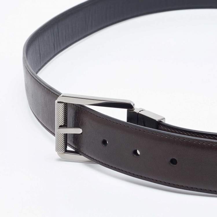 مملوكة مسبقًا Brioni Black/Dark Brown Leather Cut to Size Reversible Buckle Belt