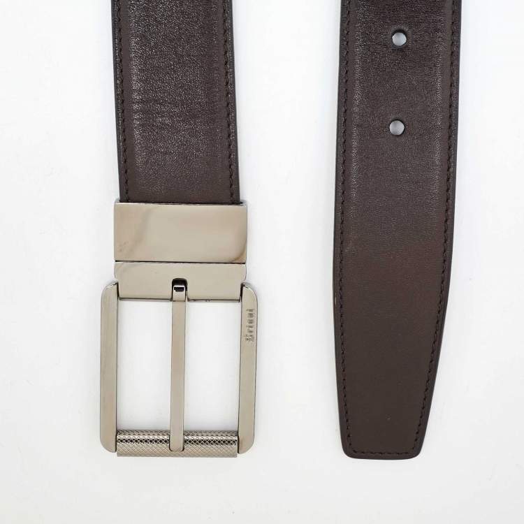 مملوكة مسبقًا Brioni Black/Dark Brown Leather Cut to Size Reversible Buckle Belt