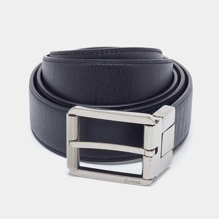 مملوكة مسبقًا Brioni Black/Dark Brown Leather Cut to Size Reversible Buckle Belt