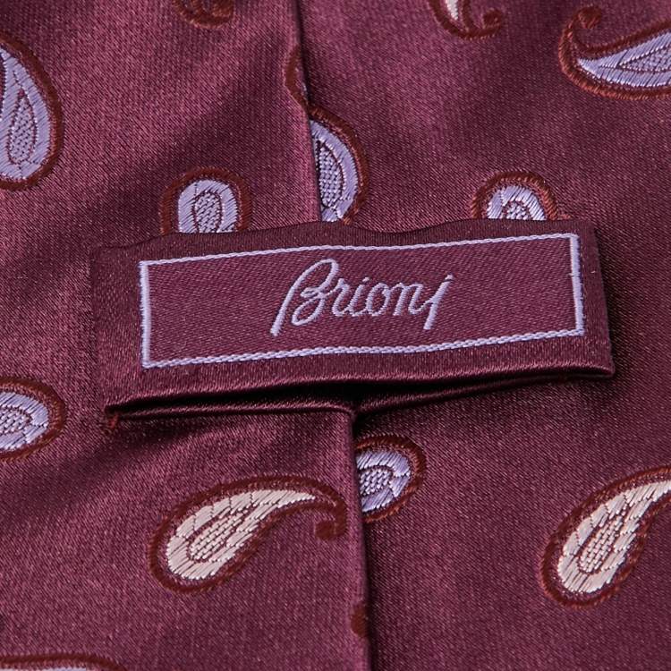 Pre Owned Brioni Burgundy Paisley Silk Traditional Tie 