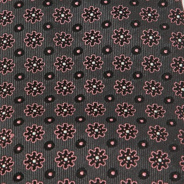 Pre Owned Brioni Brown/Pink Floral Patterned Silk Traditional Tie 