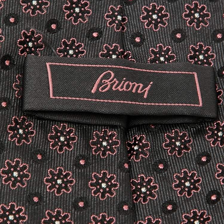 Pre Owned Brioni Brown/Pink Floral Patterned Silk Traditional Tie 