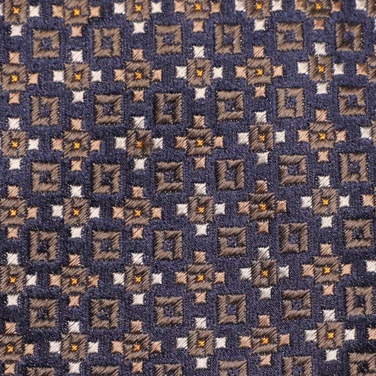 Pre Owned Brioni Brown/Blue Patterned Embroidered Silk Tie
