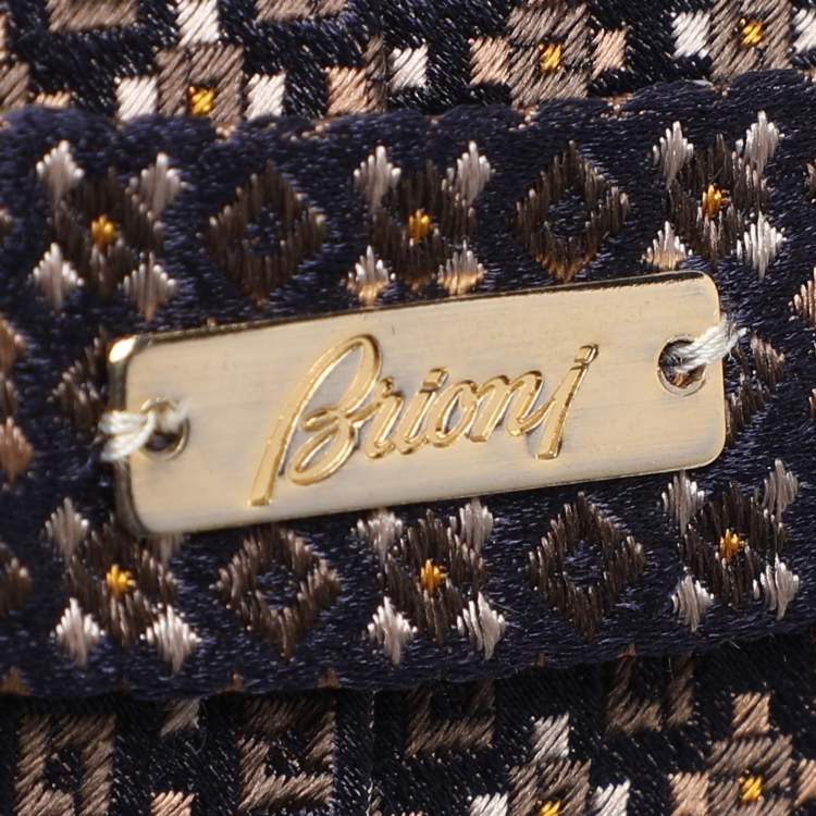 Pre Owned Brioni Brown/Blue Patterned Embroidered Silk Tie