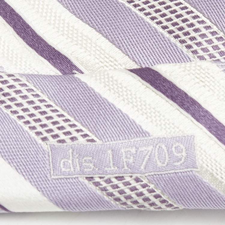 Pre Owned Brioni Purple/White Diagonal Striped Silk Tie